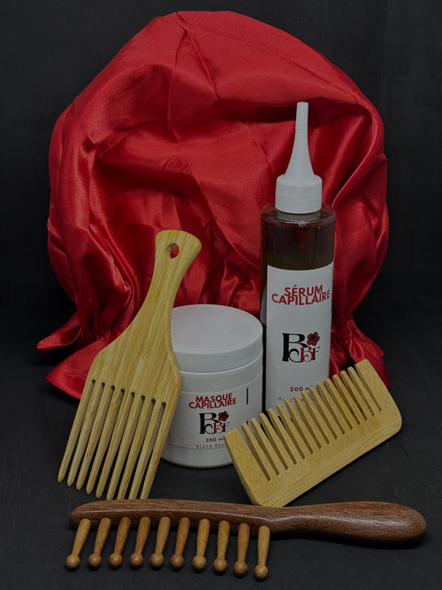 Pack Soin Cheveux Naturels – Peigne + Huile + Masques